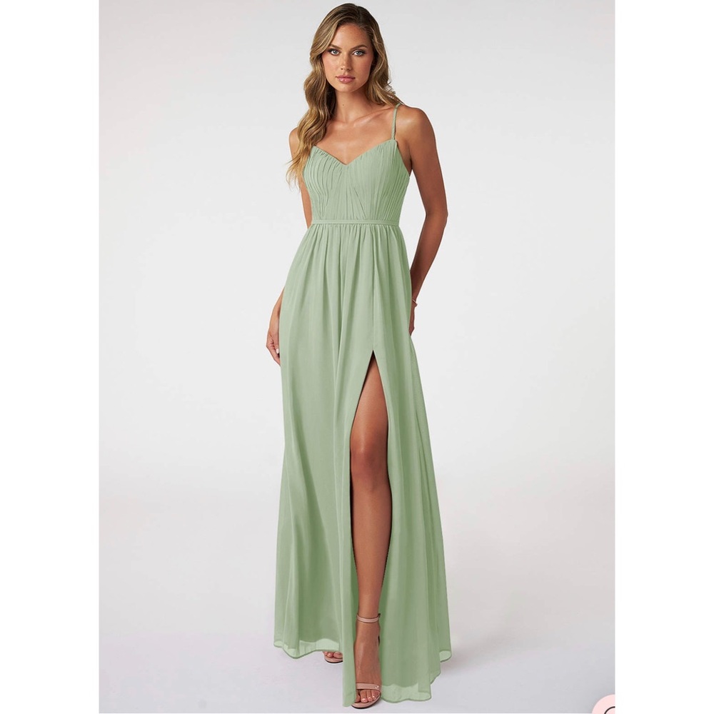 Azazie Zuma Bridesmaid Dress in Dusty Sage. Size A4 *Professionally tailored 5’3